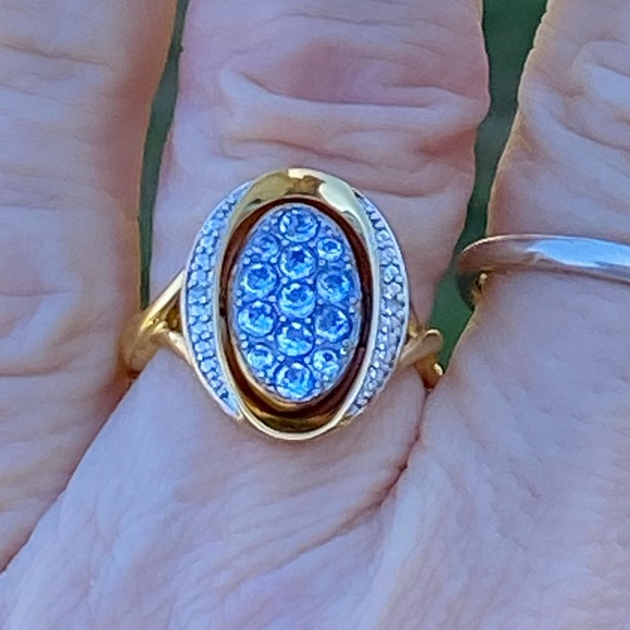 Danbury Mint blue birthstone Diamond flip ring initial K 14kt gold plated sz 7 - Picture 1 of 16